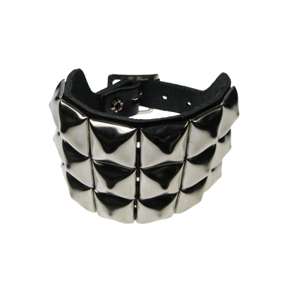 Bullet 69 Funky Punk - 3 row pyramid Bracelet - Noir/Couleur argent